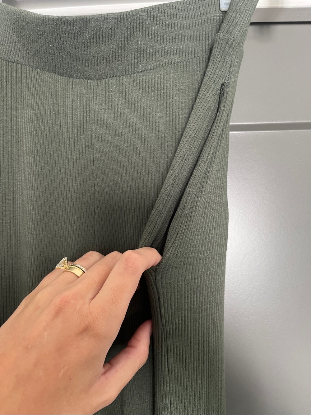 By Together Wide-Leg Knit Ribbed Pants in Olive Green - Picture 3 of 6